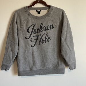 J Crew Jackson Hole Sweatshirt Crewneck Medium Gray Black Wyoming Graphic Long